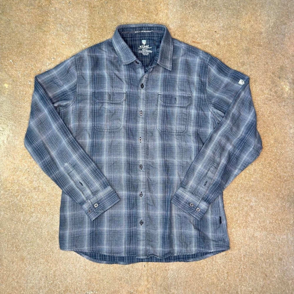Kuhl Men's Plaid Button Up Shirt Small Gray Black Outdoor Hiking Workwear
